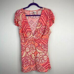 Y2K Babydoll Top Womens XLarge Mod Floral Tie Back Empire Waist Longline Party